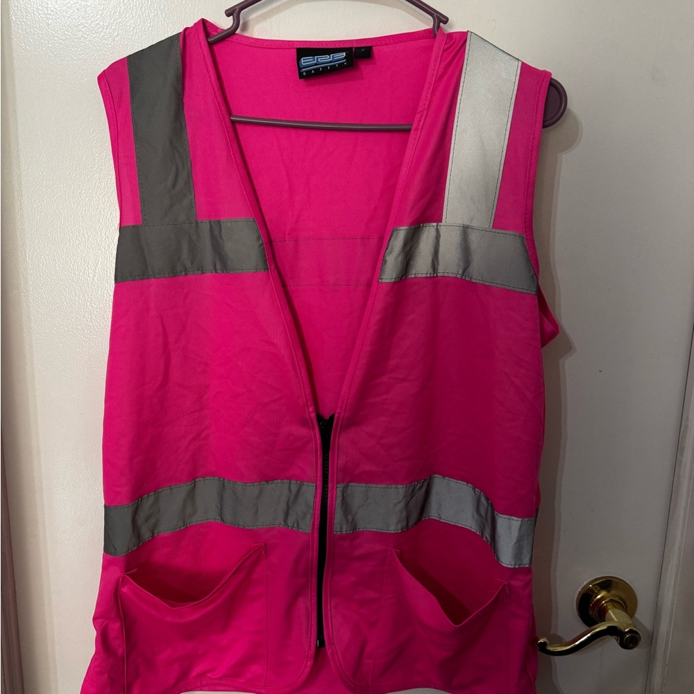 Pink Safety Vest with Reflective Stripes